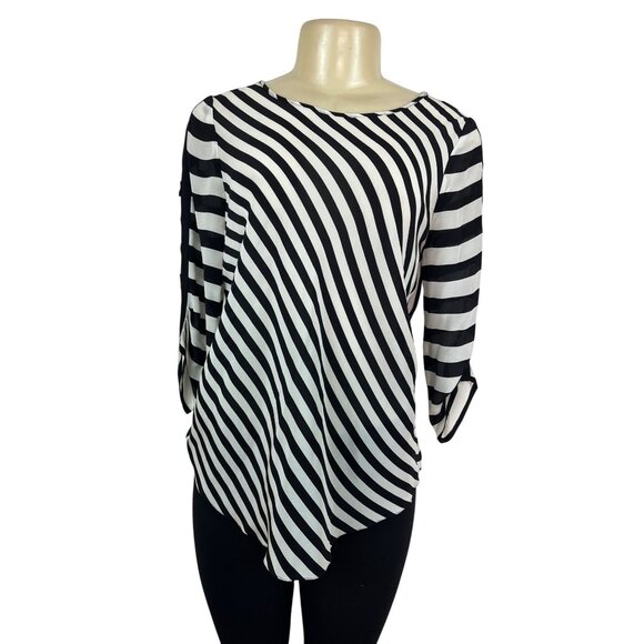 BCBGMaxAzria Womens Black & White Striped Silk Open-Back Blouse Size S - Picture 1 of 7